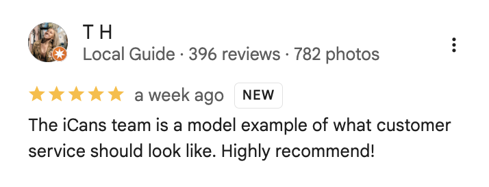 iCans customer review screenshot 36 from Google or Facebook