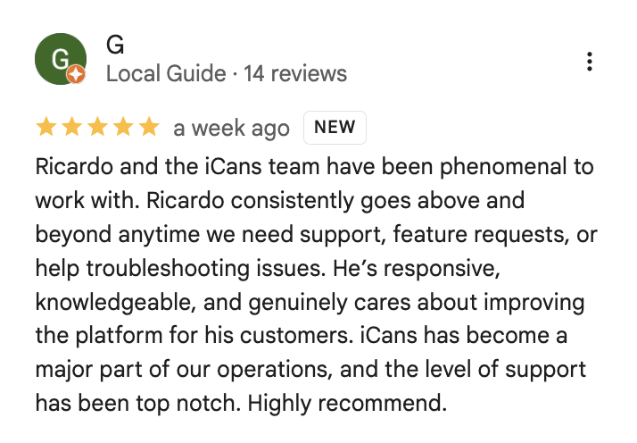 iCans customer review screenshot 37 from Google or Facebook