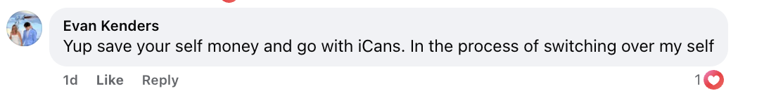 iCans customer review screenshot 40 from Google or Facebook