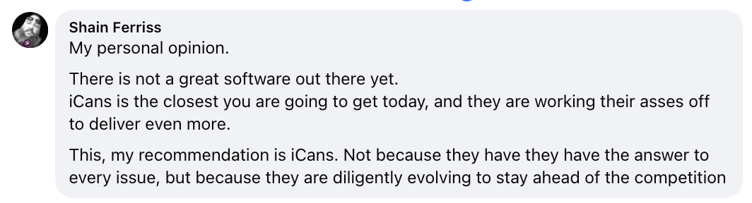 iCans customer review screenshot 46 from Google or Facebook