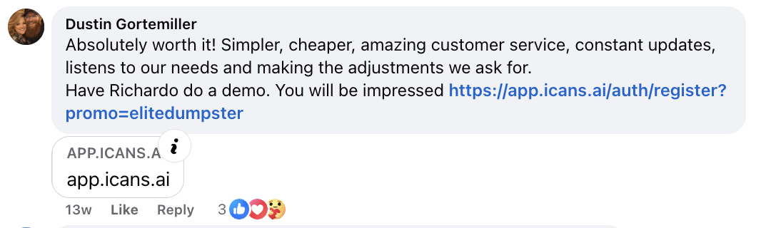 iCans customer review screenshot 10 from Google or Facebook